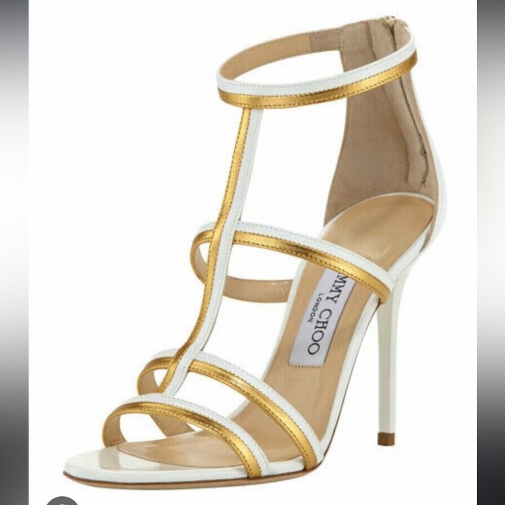 Jimmy choo white & gold thistle sandals